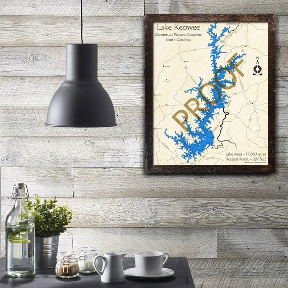 Lake Keowee South Carolina 3d Laser Cut Wood Map Lake House Etsy