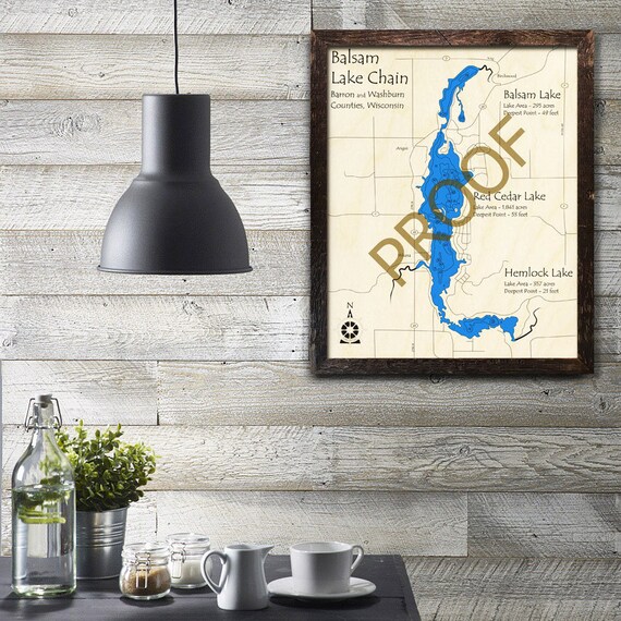 Balsam Lake Chain Wisconsin 3d Wood Map Cabin Decor Lake Etsy