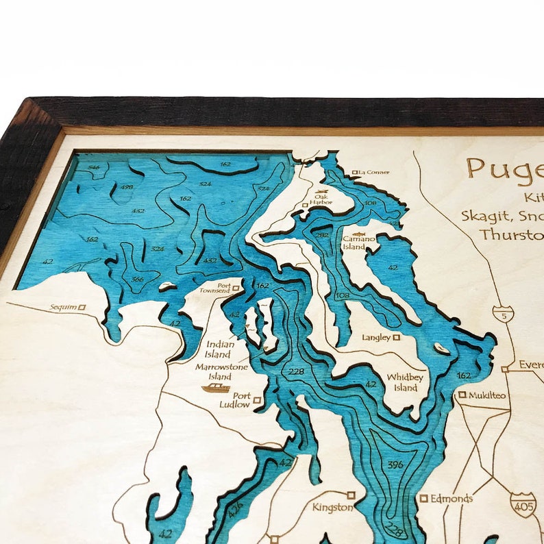 Puget Sound Map 3D Nautical Wood Map Laseretched Wooden Map Etsy