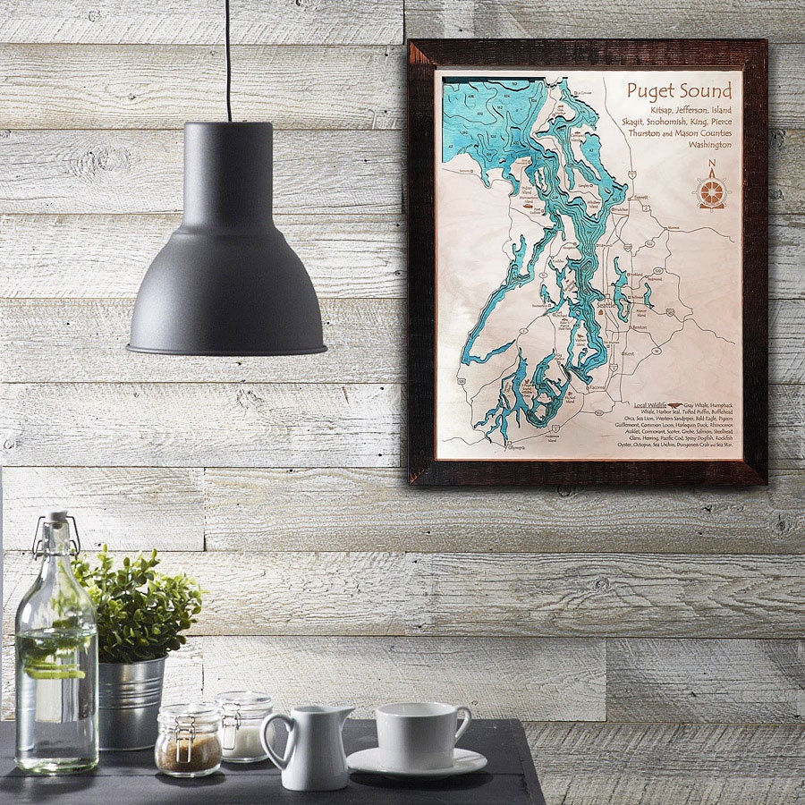 Puget Sound Wood Map Puget Sound Map 3D Nautical Wood Map Laser-Etched Wooden Map | Etsy