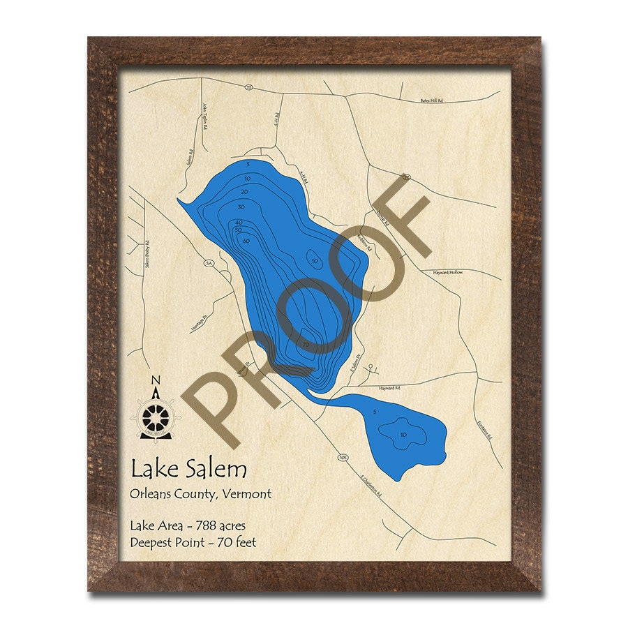 Lake Salem VT 3D Wood Map Custom Nautical Chart Cabin Etsy
