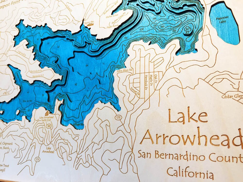 Lake Arrowhead CA 3D Nautical Wood Map Laseretched Carved Etsy