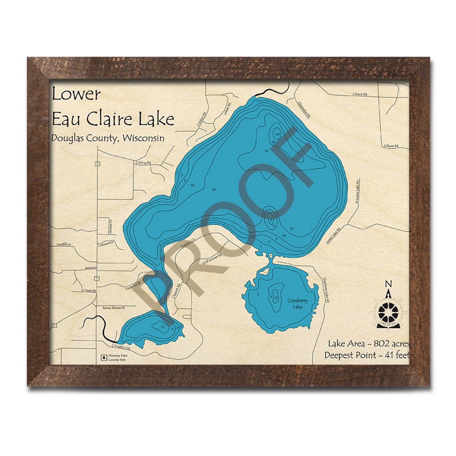 Lower Eau Claire Lake WI 3D Wood Carved Map Custom Nautical Etsy