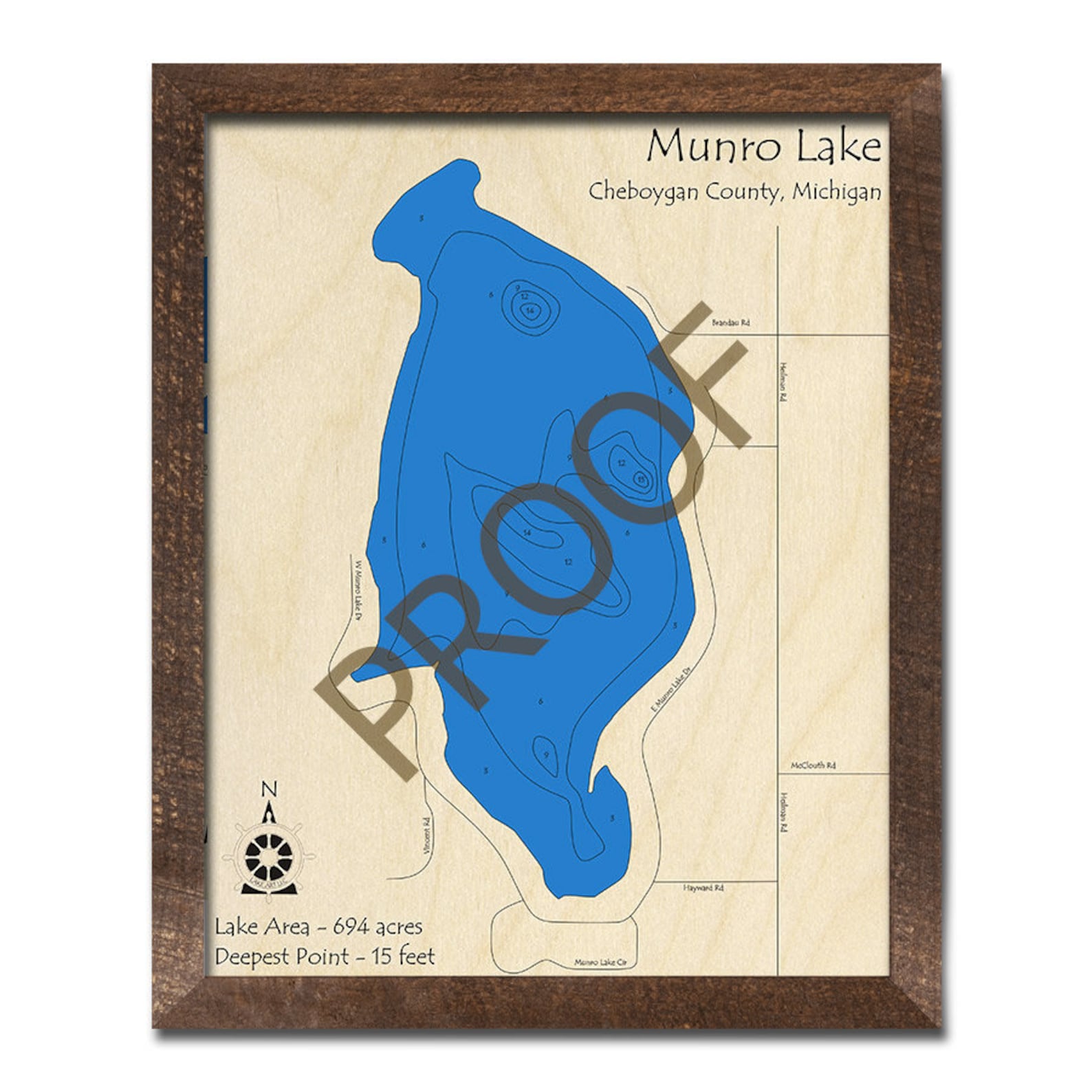 Munro Lake MI 3D Wood Map Custom Nautical Map Cabin Decor Etsy