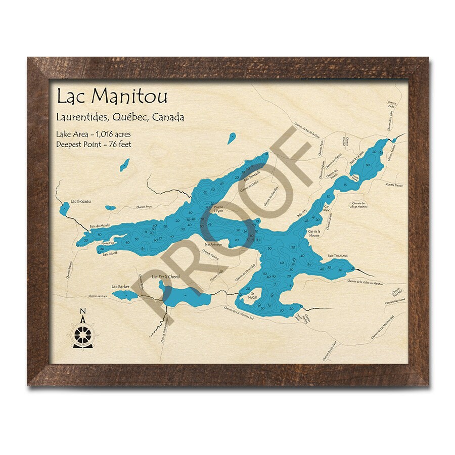 Lac Manitou 3D Wood Map Quebec Canada Custom Nautical Etsy