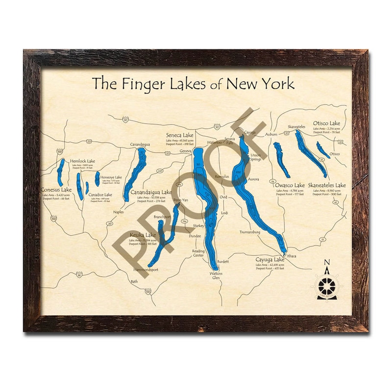 Finger Lakes New York 3D Lasercut Map Topographic Wood Map Etsy