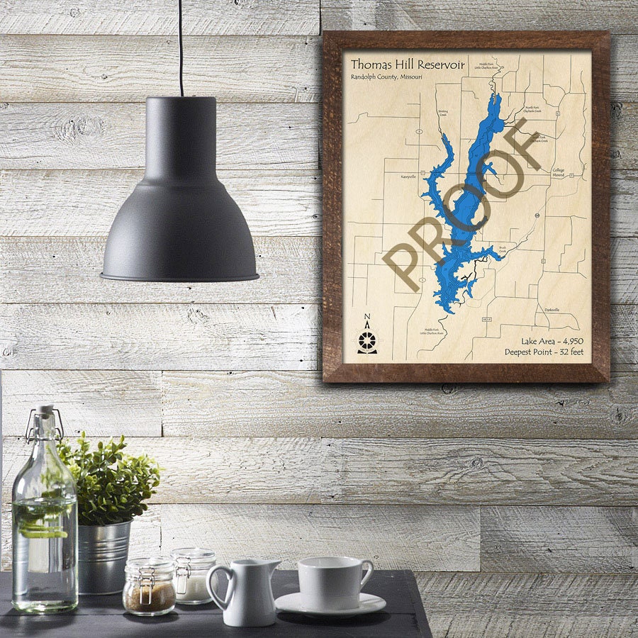 Thomas Hill Reservoir Fishing Map Thomas Hill Reservoir Mo 3D Wood Map Custom Nautical Map | Etsy