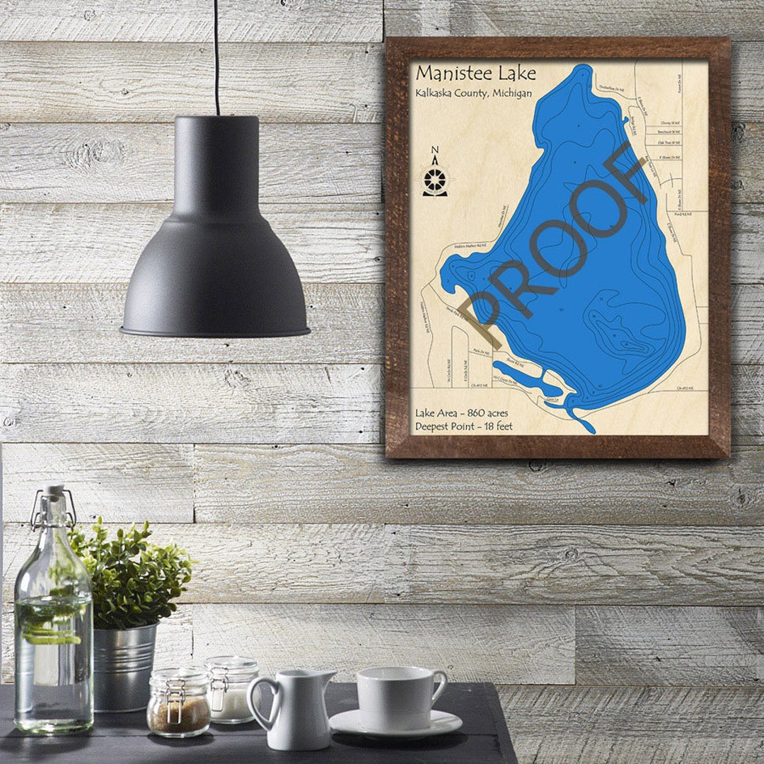 Manistee Lake kalkaska Cty MI 3D Wood Map Custom Nautical Etsy