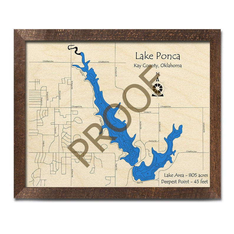 Lake Ponca OK 3D Wood Map 3D Depth Map Cabin Decor Lake Etsy