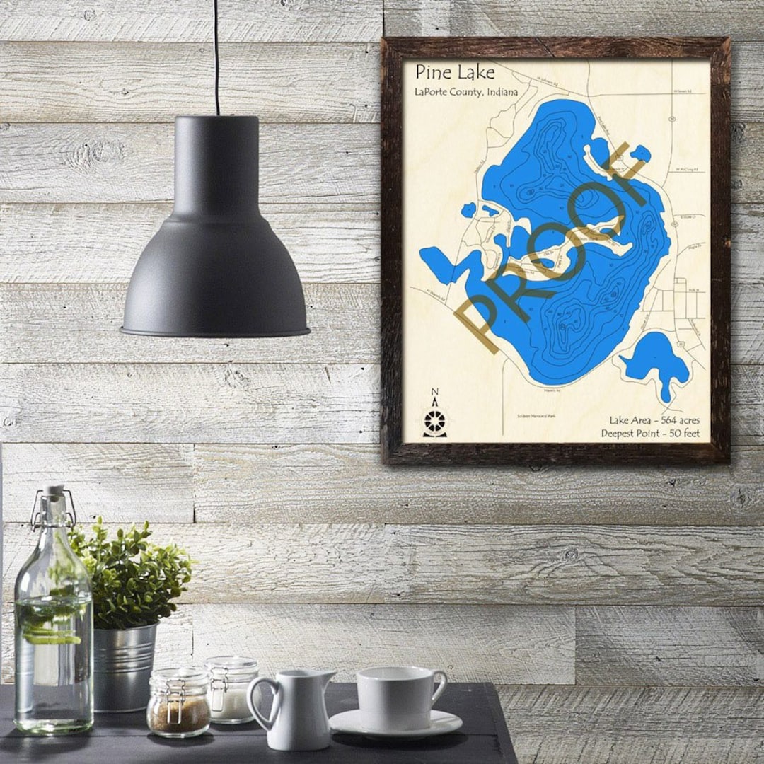 Pine Lake, IN Wood Map | Custom Cabin Decor - Beach House Décor ...