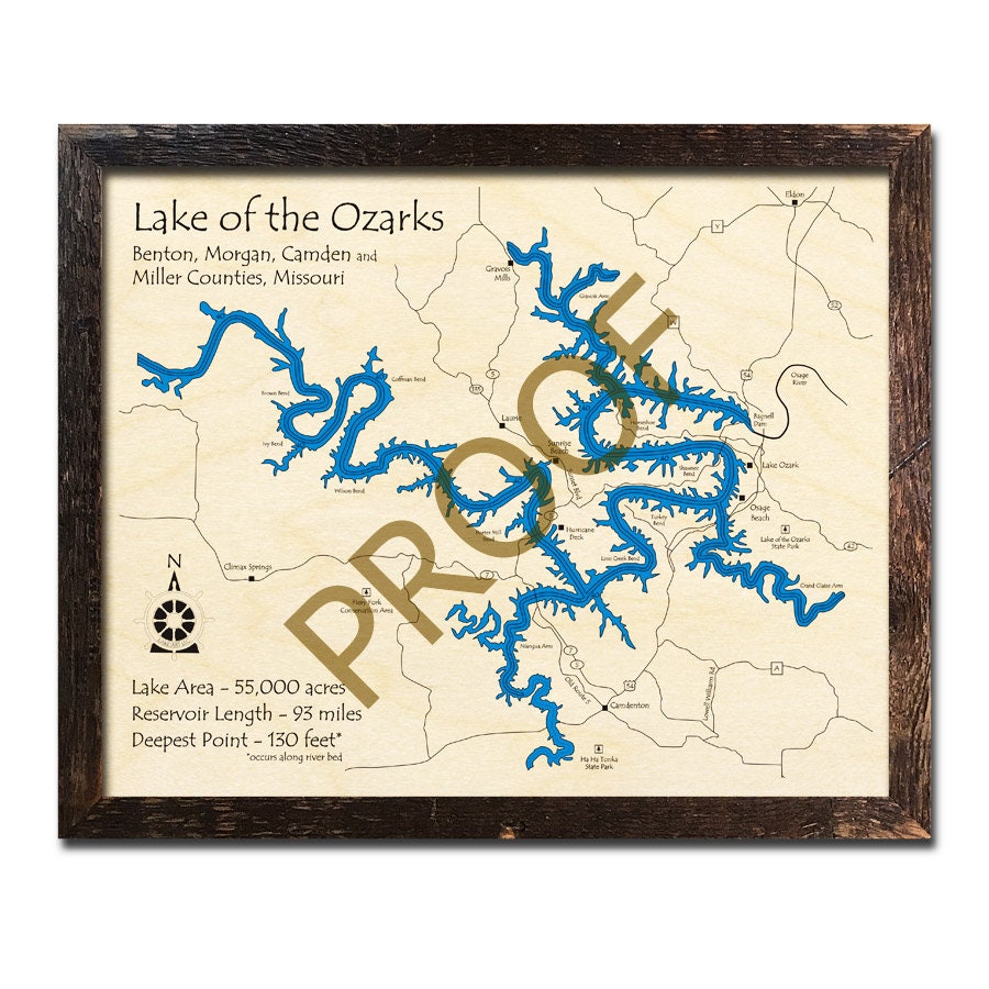3D Lake of the Ozarks Wood Map | Nautical Chart | Cabin Décor | Map Art, Wedding, Custom Gift