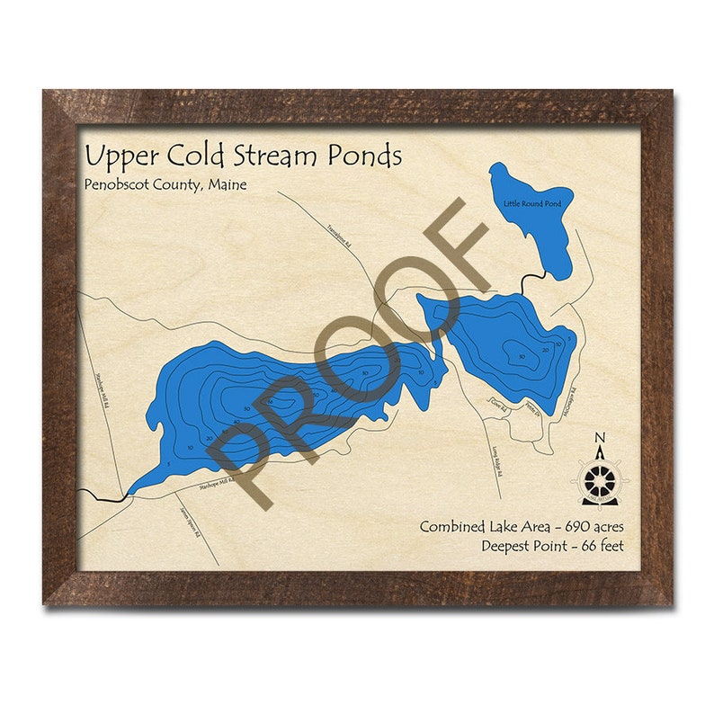 Upper Cold Stream Ponds Maine 3D Wood Map Custom Nautical Etsy