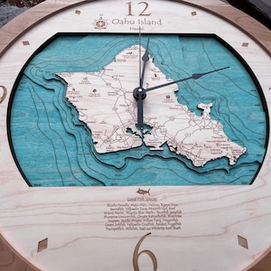 Custom 3D Wood Lake Map Clock | Nautical Chart, Personalized