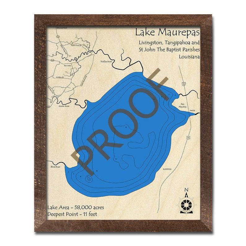 Lake Maurepas Louisiana 3D Wood Map Custom Nautical Map Etsy