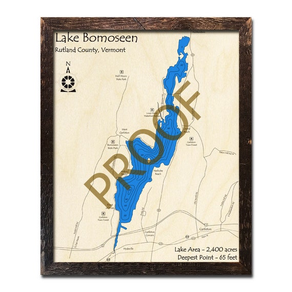 Standout Wood Map Wall Hanging Vermont Lake Bomoseen