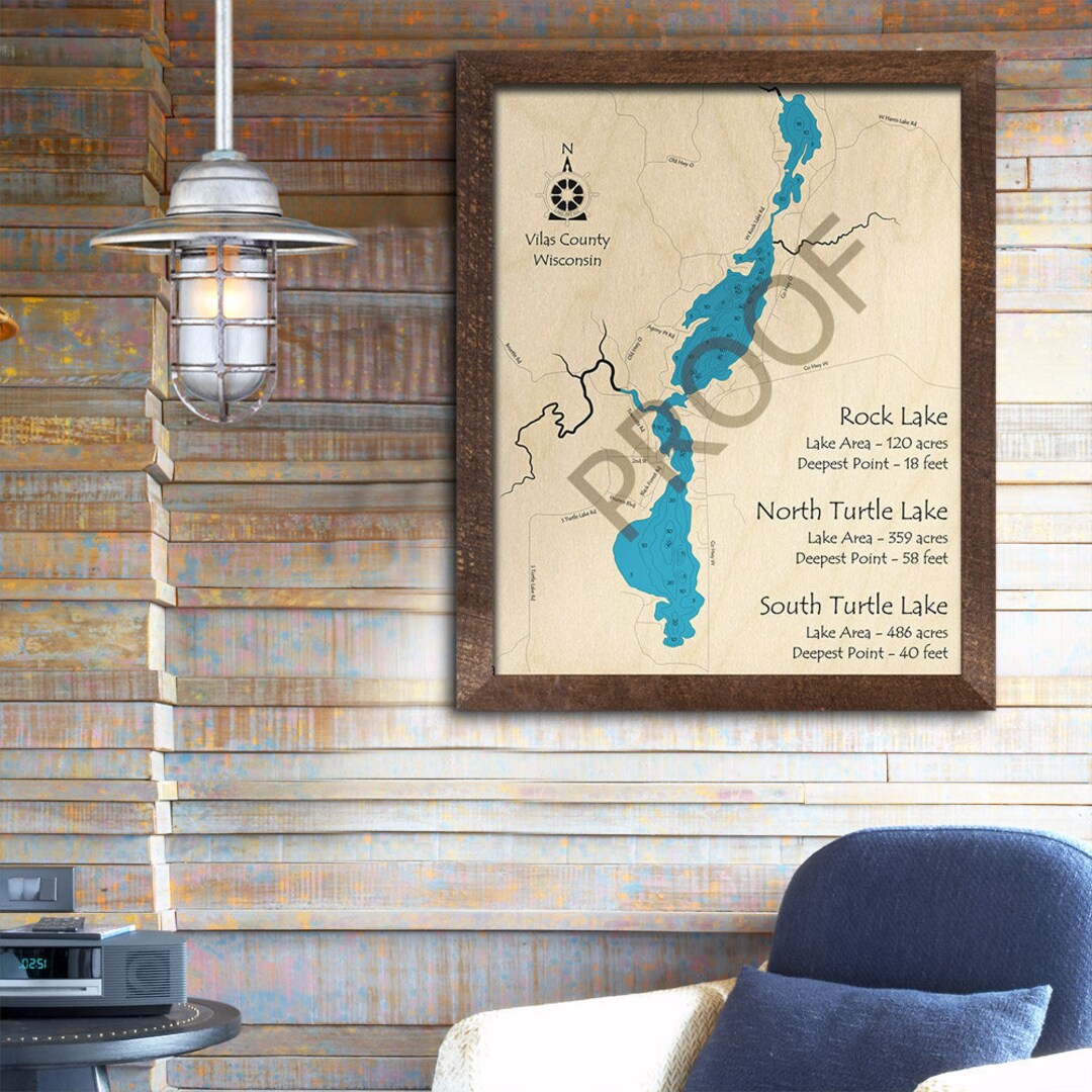 Rock Lake North Turtle Lake South Turtle Lake WI 3D Wood Etsy