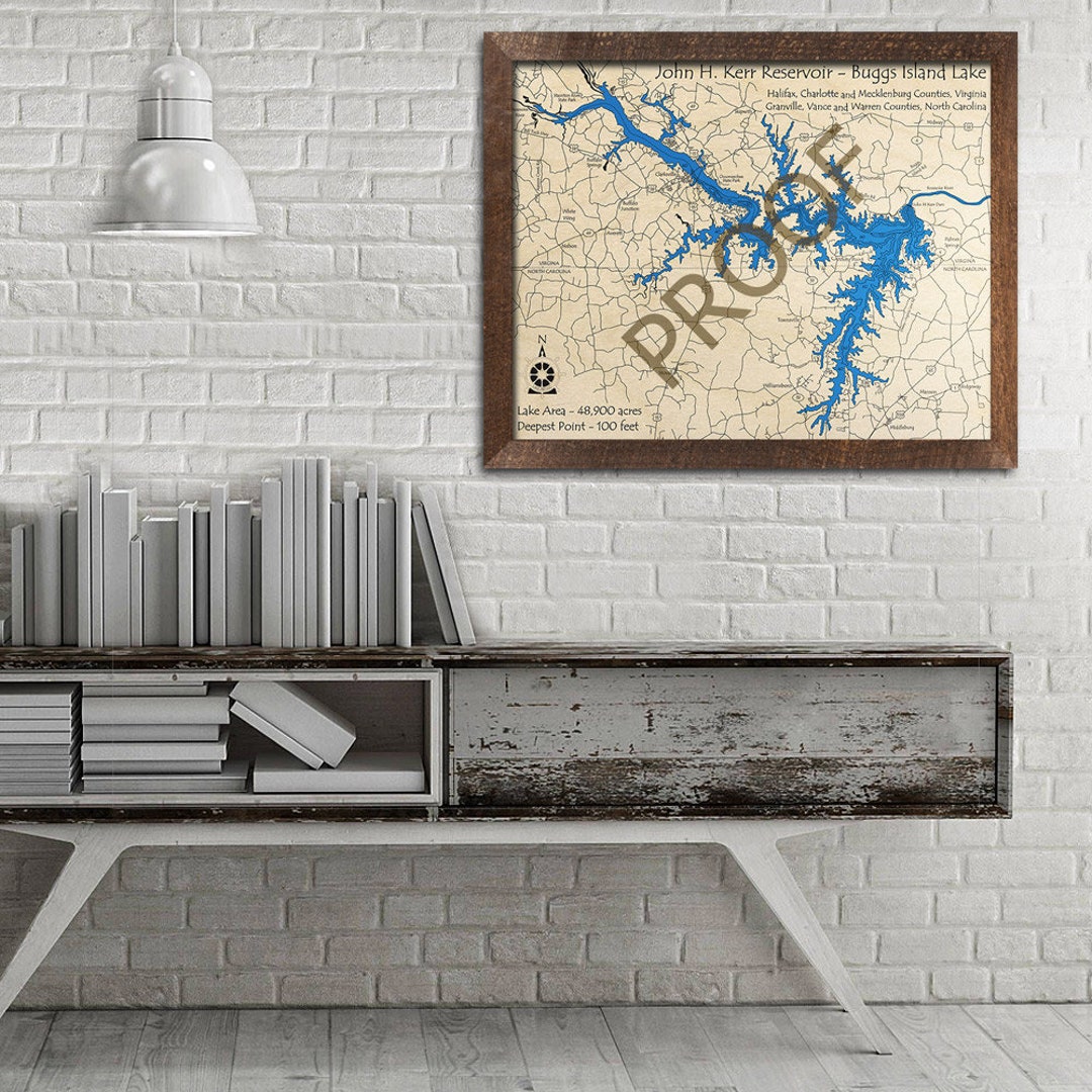 John H. Kerr Reservoir, VA 3D Wood Map | Custom Nautical Chart, Cabin