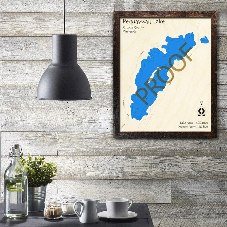 Pequaywan Lake MN Wood Map Custom Cabin Decor Beach House Etsy
