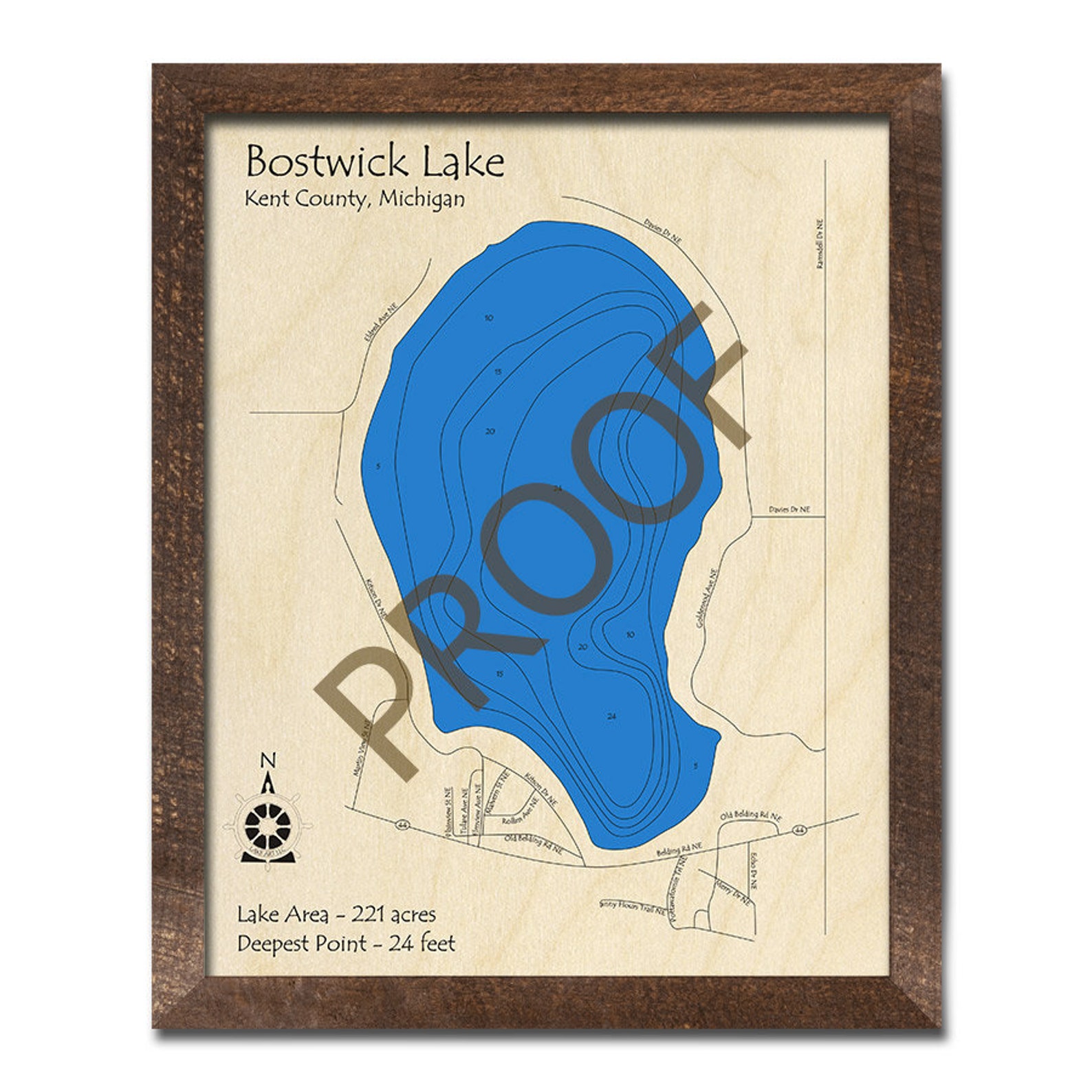 Bostwick Lake MI 3D Wood Map Custom Nautical Map Cabin Etsy