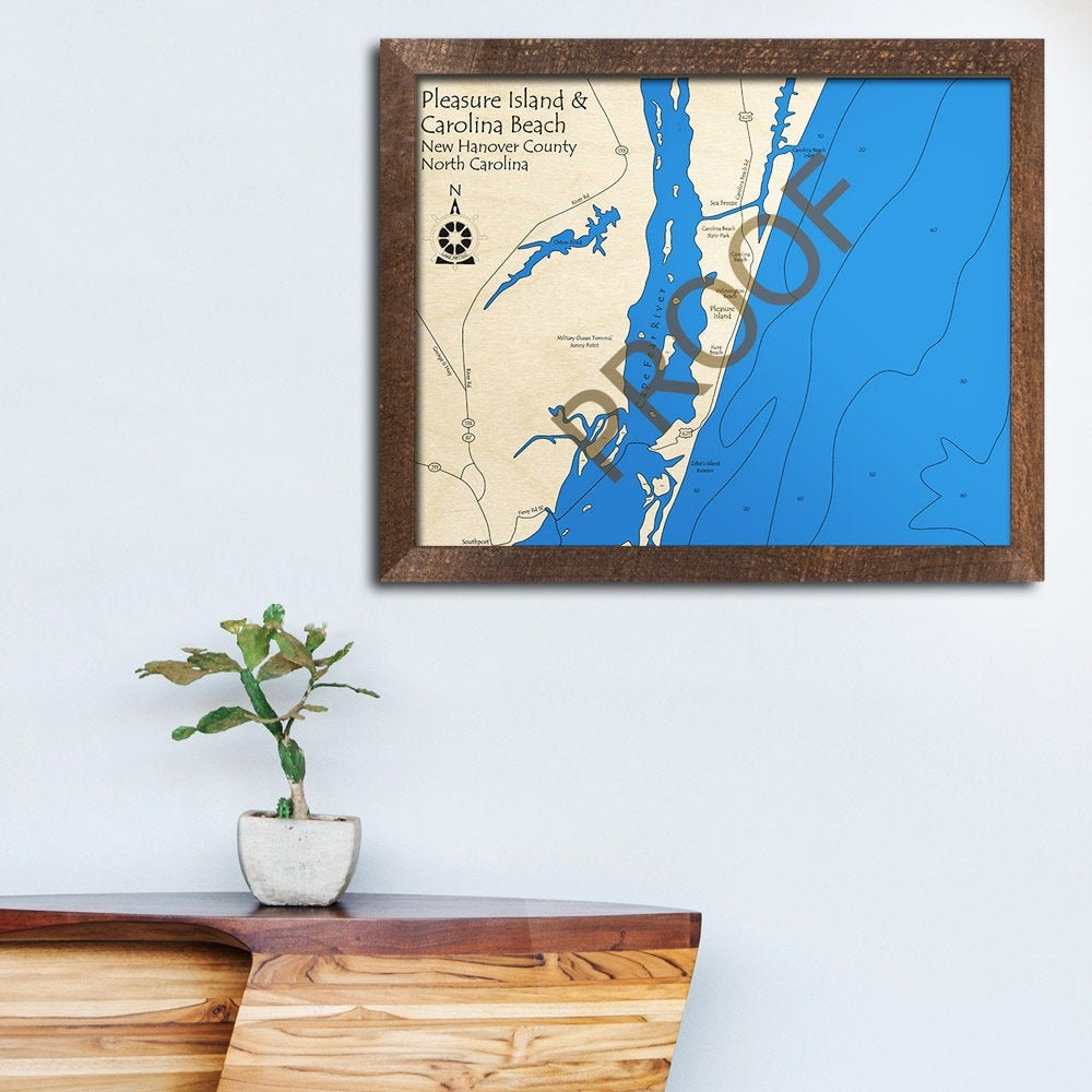 Nautical North Wooden Charts Pleasure Island Carolina Beach Nc 3D Wood Map Custom | Etsy India