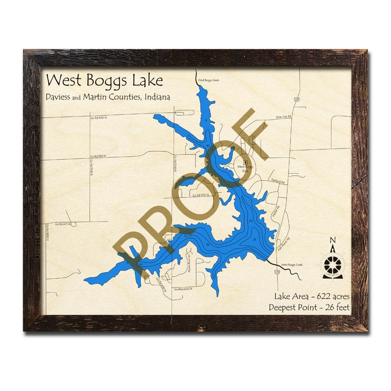 West Boggs Lake IN 3D Wood Map Custom Cabin Decor Lake Etsy