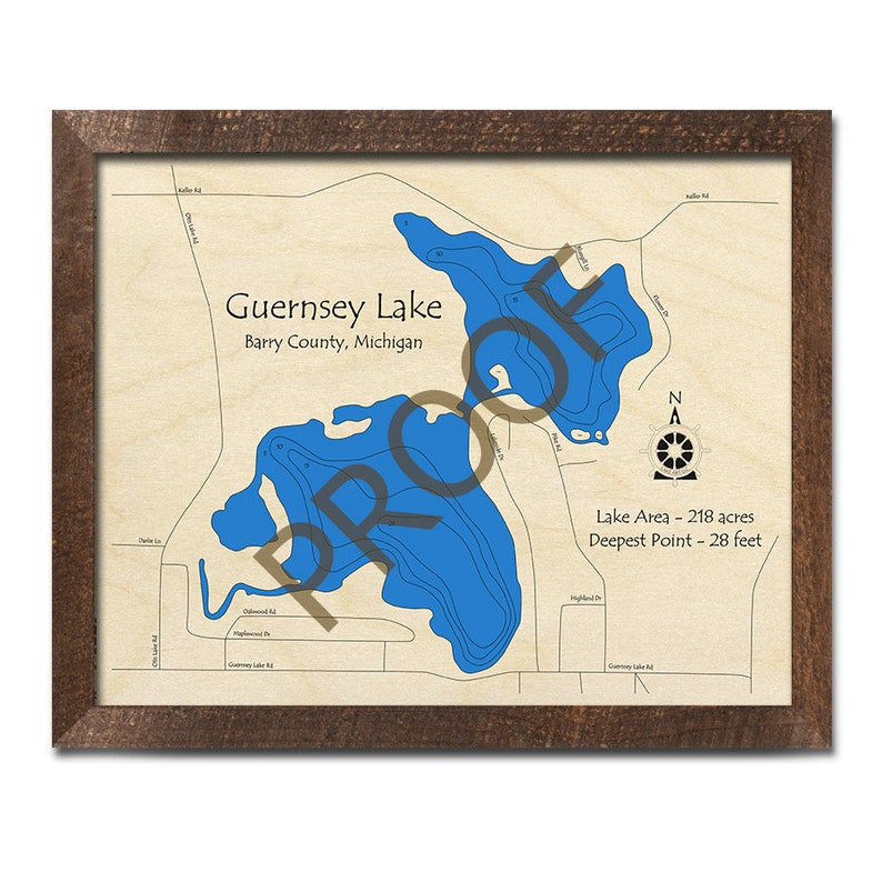 Guernsey Lake MI 3D Wood Map Custom Nautical Map Cabin Etsy