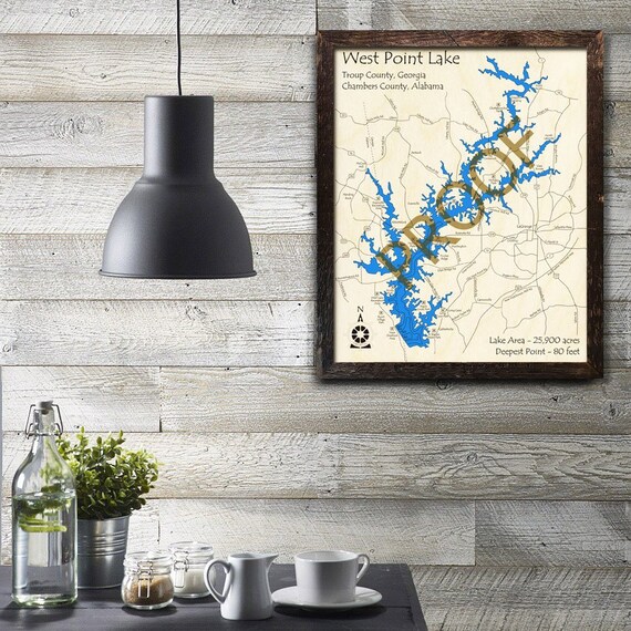 West Point Lake Fishing Map West Point Lake Georgia Alabama 3D Wood Map Lake & Cabin | Etsy