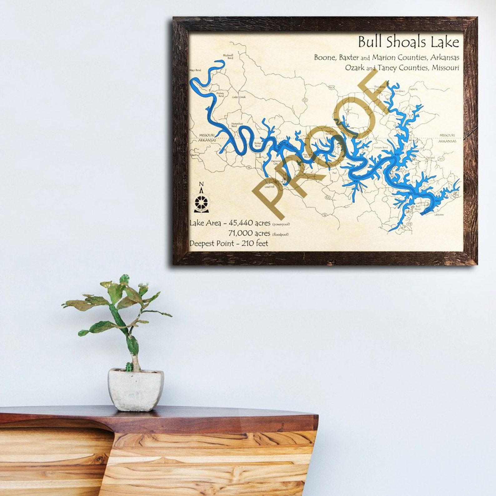 Carte Aérienne Du Lac Bull Shoals (Arkansas) – Poster Toile, Paradise De Pêche
