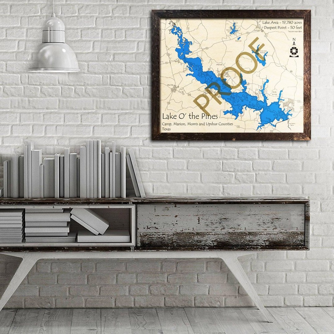 3-3440 マッピン＆ウェッブ（Mappin & Webb）のトレイ・他3点 Lake 'O the Pines, Texas 3D Wood Map | Cabin Decor - Lake House