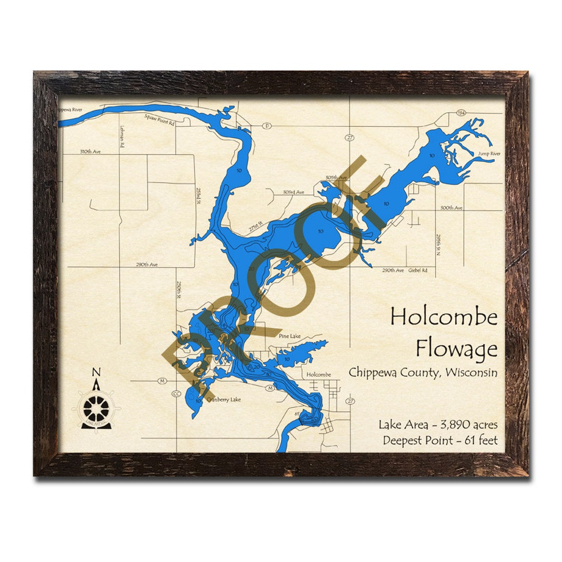 Flowage WI 3D Wood Map / Custom Cabin Decor Lake Etsy España