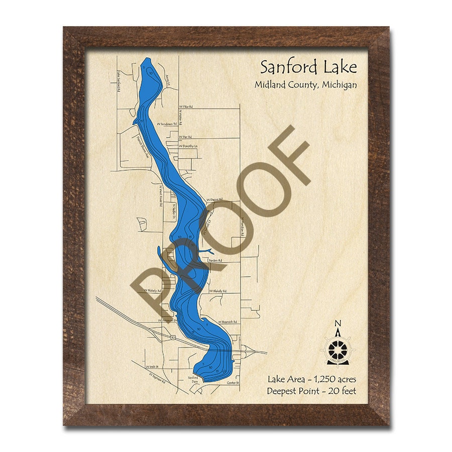 Sanford Lake MI 3D Wood Carved Map Custom Nautical Map Etsy