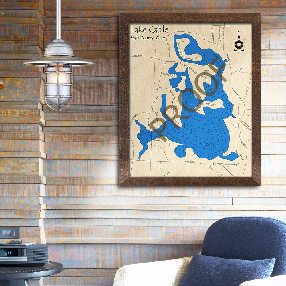 Lake Cable Ohio 3D Wood Map Custom Nautical Map Cabin Etsy