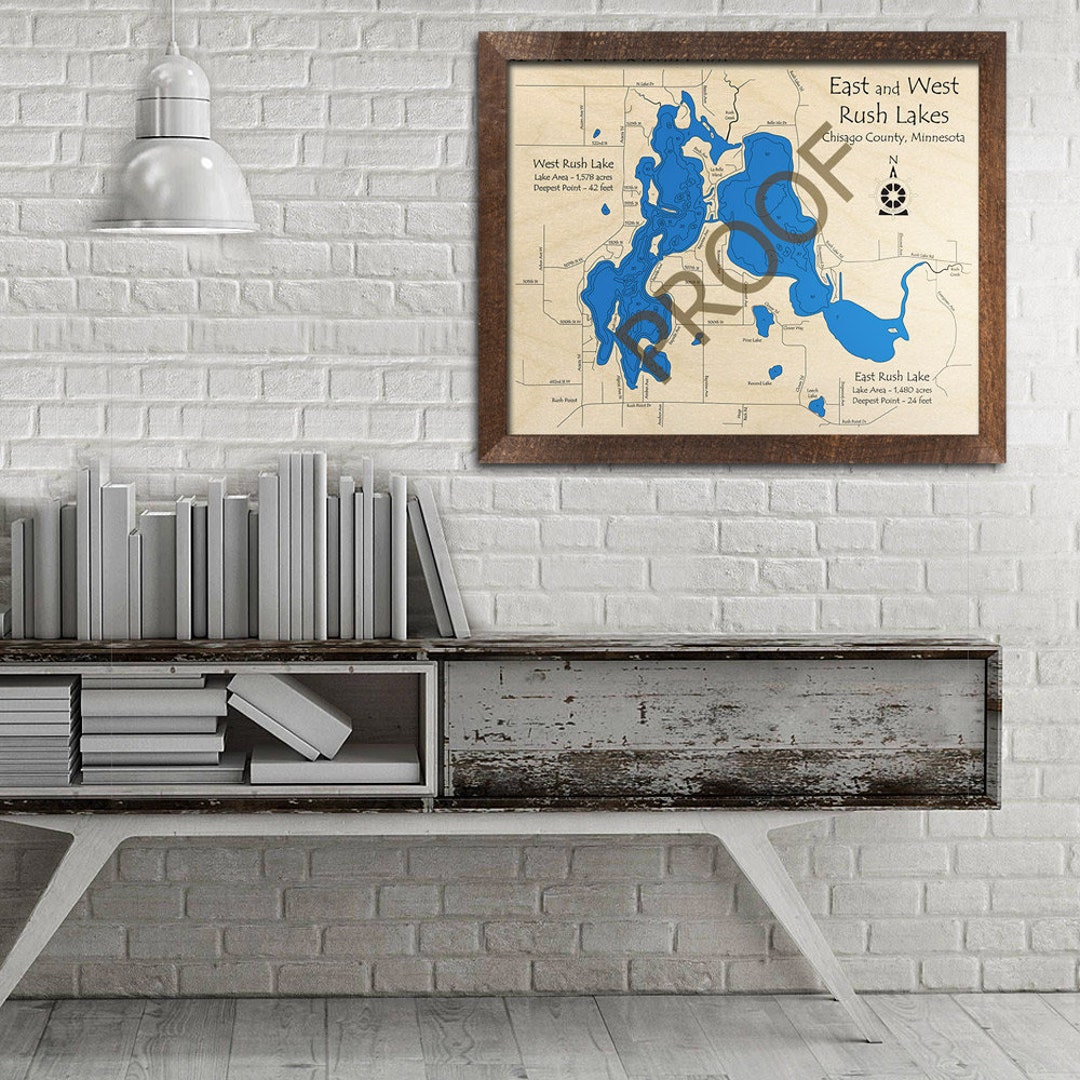 West Rush Lake East Rush Lake MN 3D Wood Map Custom Etsy