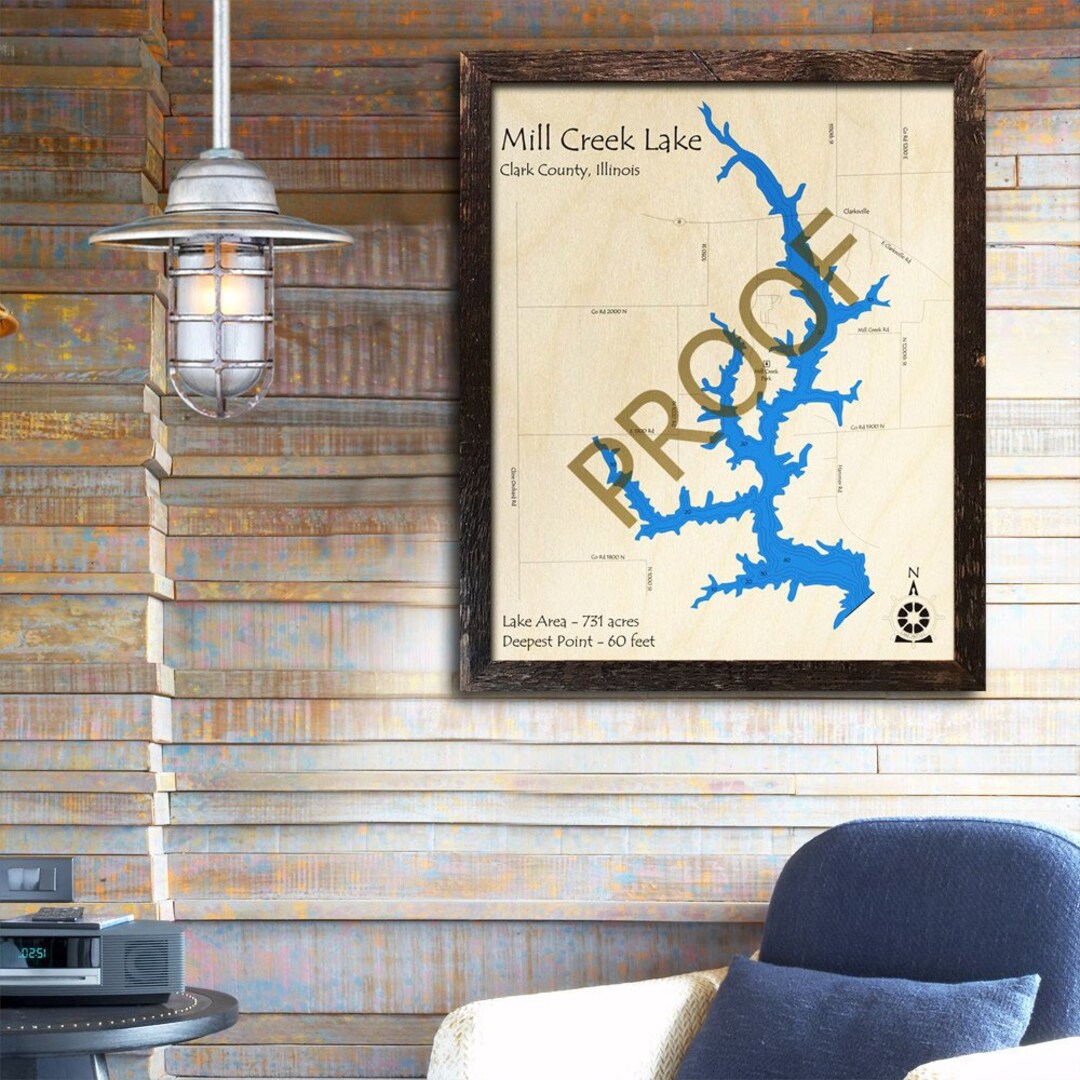 Mill Creek Lake Illinois 3D Wood Map Cabin Decor Lake Etsy