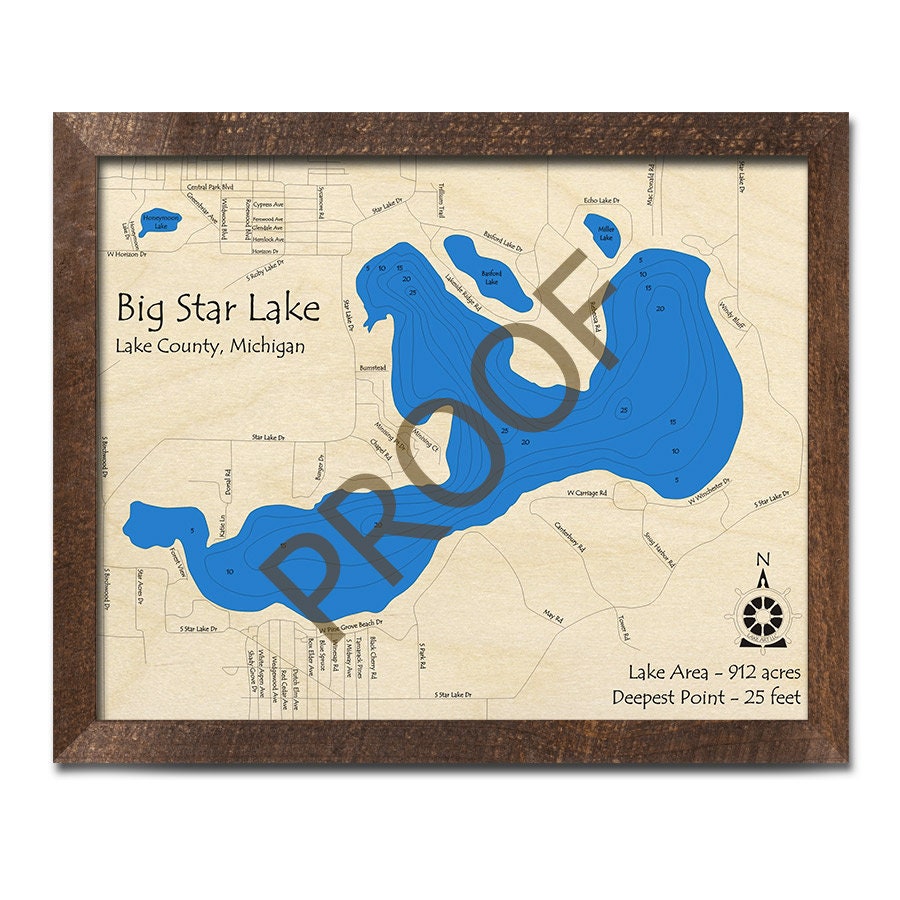 Big Star Lake MI 3D Wood Map Custom Nautical Map Cabin Etsy