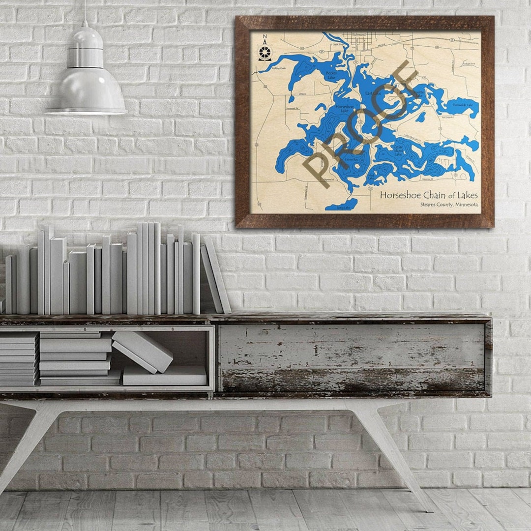 Horseshoe Chain of Lakes, MN 3D Wood Map Custom Nautical Map, Cabin