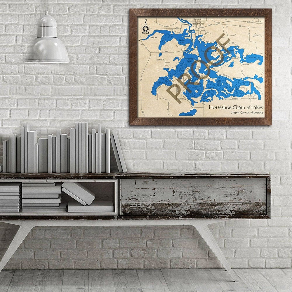 Horseshoe Chain of Lakes, MN 3D Wood Map | Custom Nautical Map