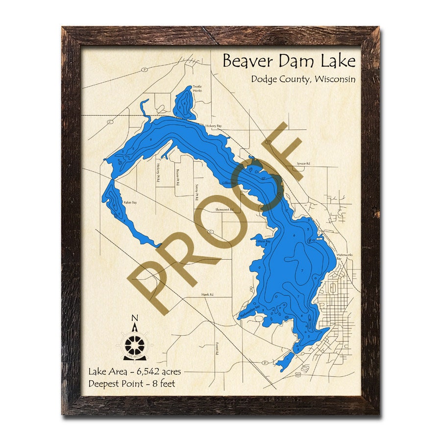 Beaver Dam Lake Wisconsin 3D Wood Map Cabin Decor Lake Etsy