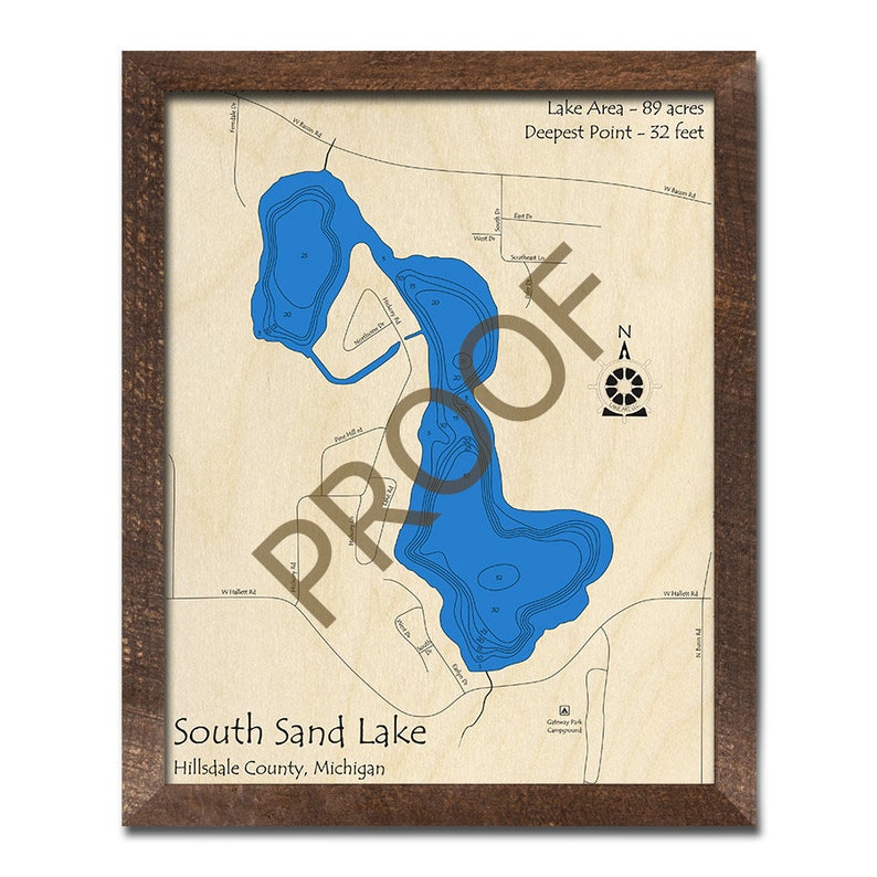 South Sand Lake MI 3D Wood Carved Map Custom Nautical Map Etsy
