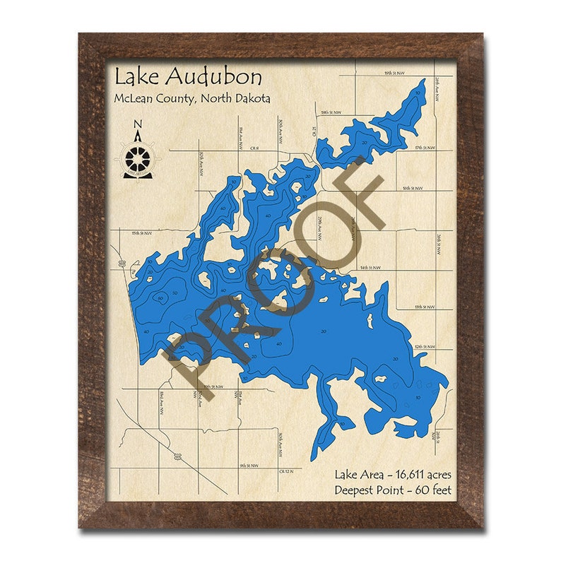 Lake Audubon ND 3D Wood Map 3D Depth Map Cabin Decor Lake Etsy