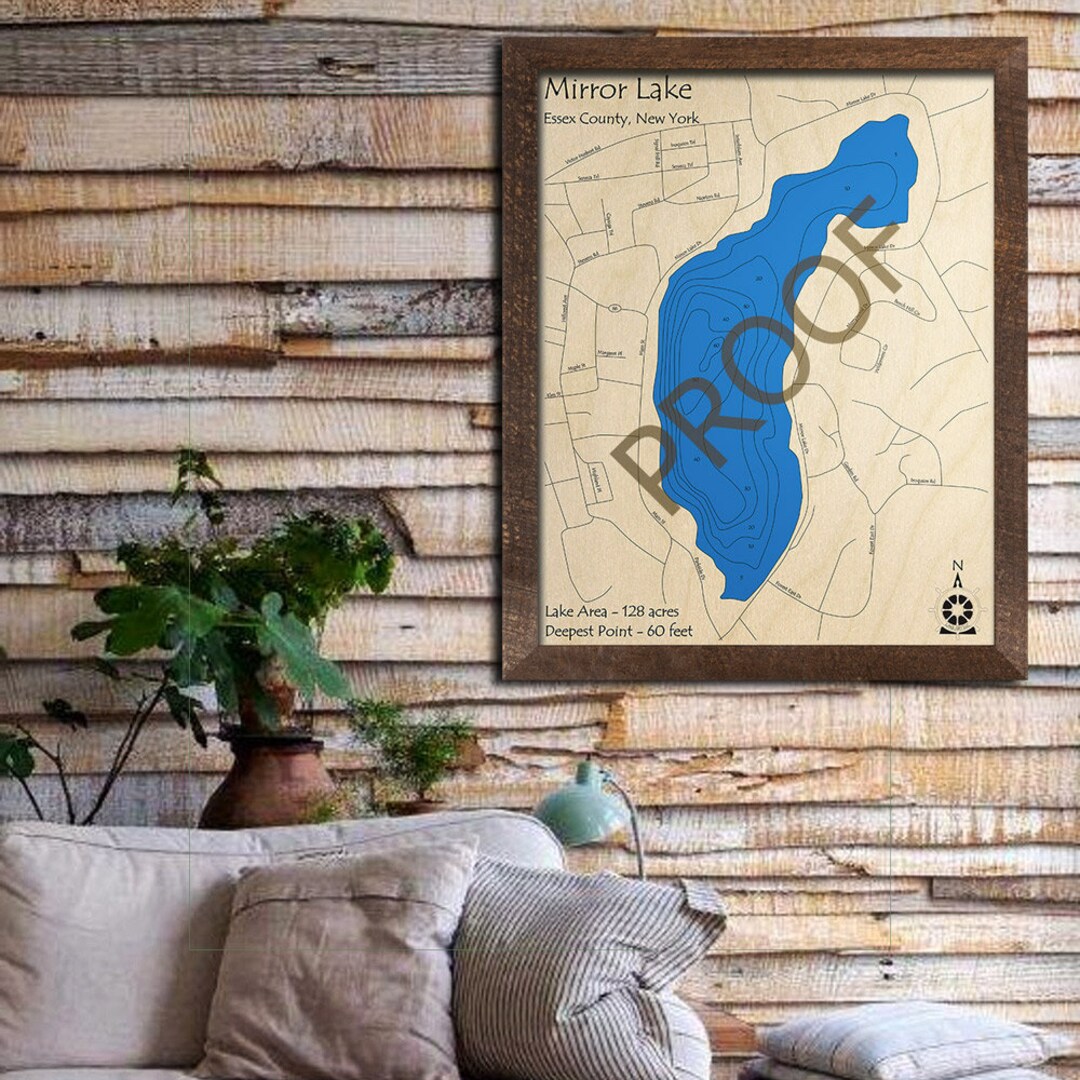 Mirror Lake, NY 3D Wood Map Custom Nautical Chart, Cabin Decor, Lake