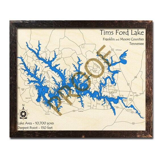 Tims Ford Lake Tennessee 3d Wood Map Cabin Decor Lake Etsy