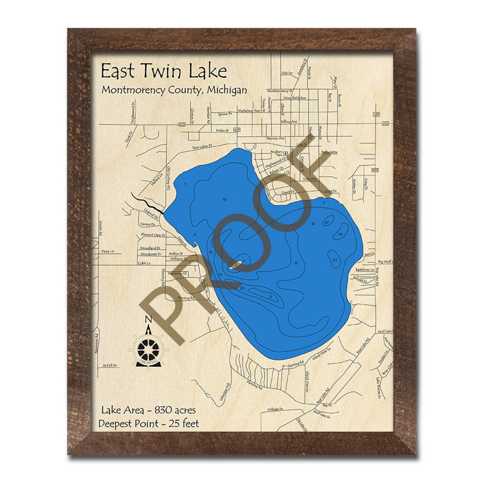 East Twin Lake MI 3D Wood Carved Map Custom Nautical Map Etsy