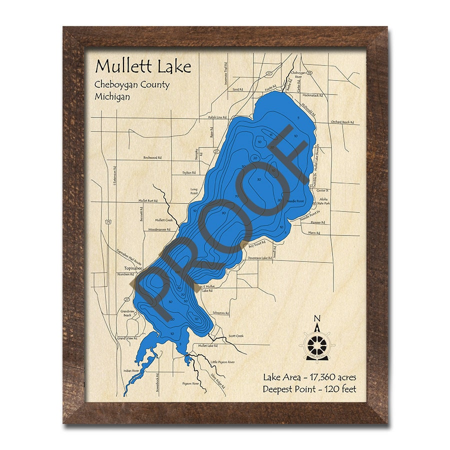 Mullett Lake MI 3D Wood Map Custom Nautical Map Cabin Etsy