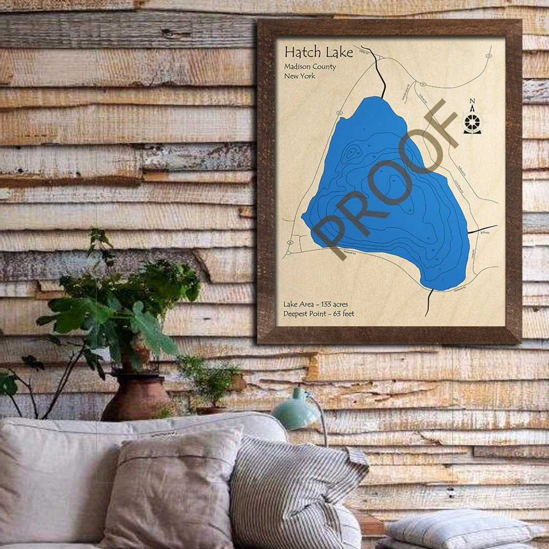 Hatch Lake, NY 3D Wood Map 3D Depth Map, Cabin Decor, Lake House Decor, Nautical Decor New York