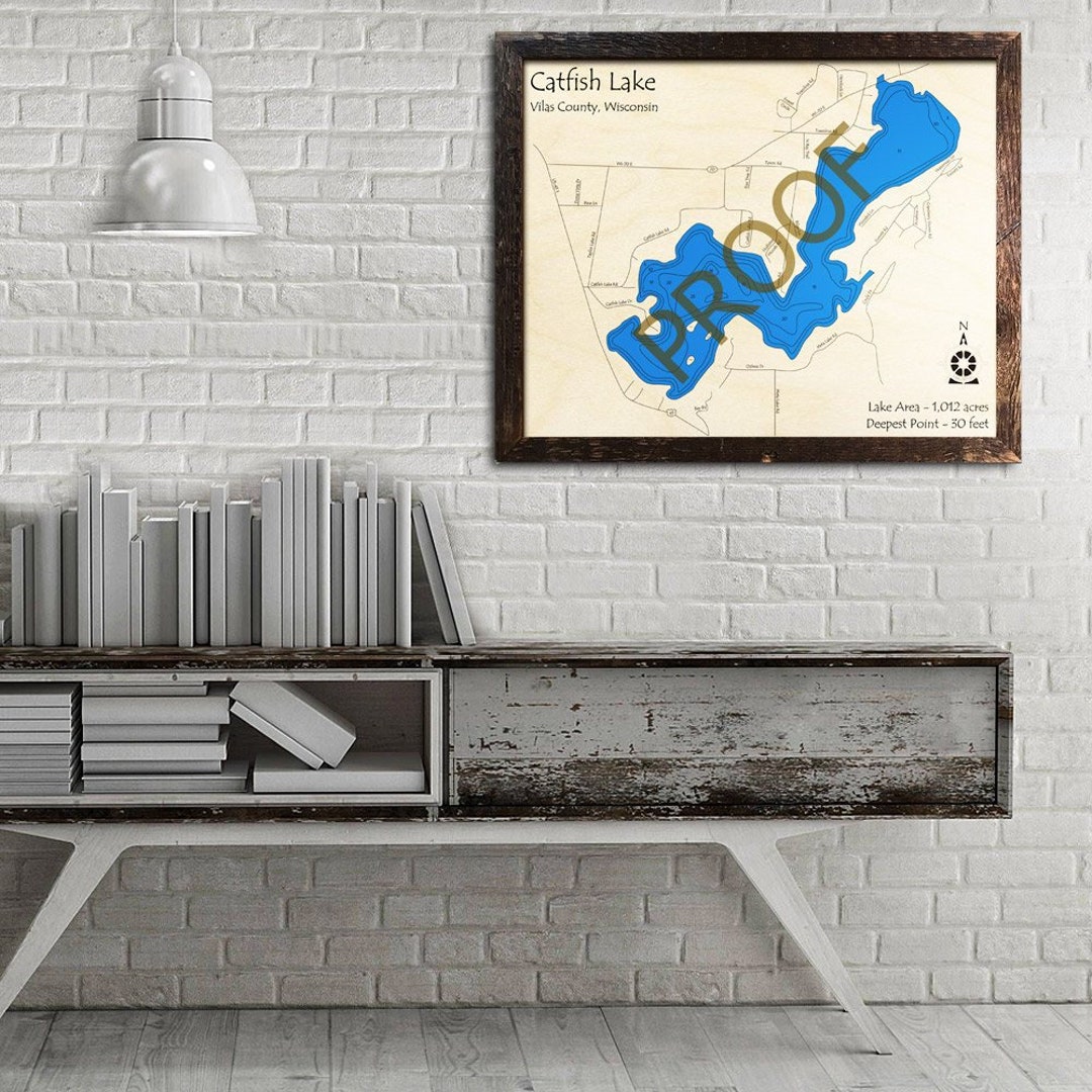 Catfish Lake WI 3D Wood Map Custom Cabin Decor Lake House Etsy