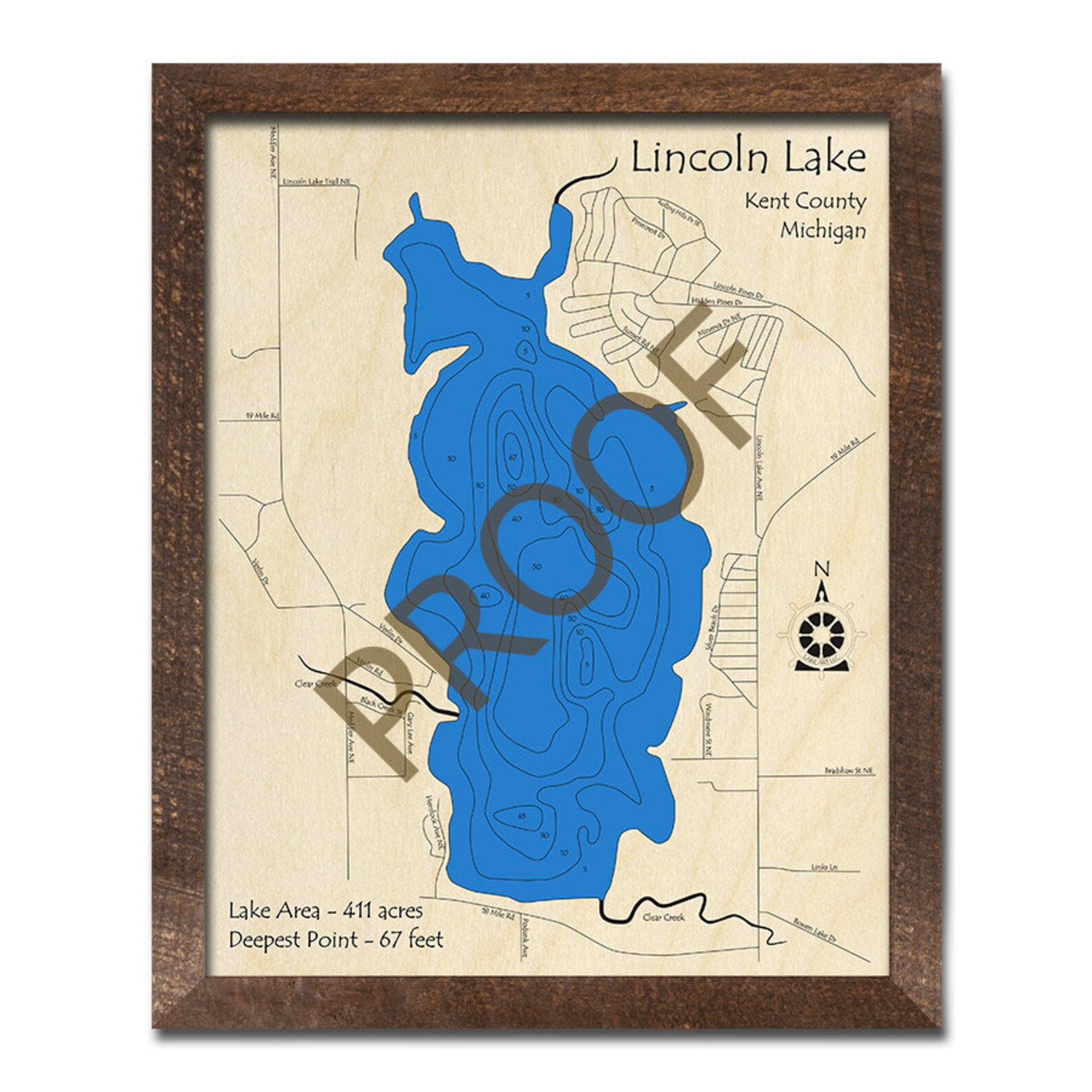 Lincoln Lake MI 3D Wood Map Custom Nautical Map Cabin Etsy