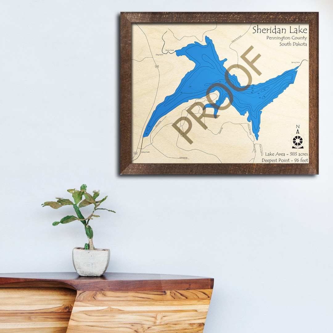 Sheridan Lake, SD 3D Wood Map 3D Depth Map, Cabin Decor, Lake House