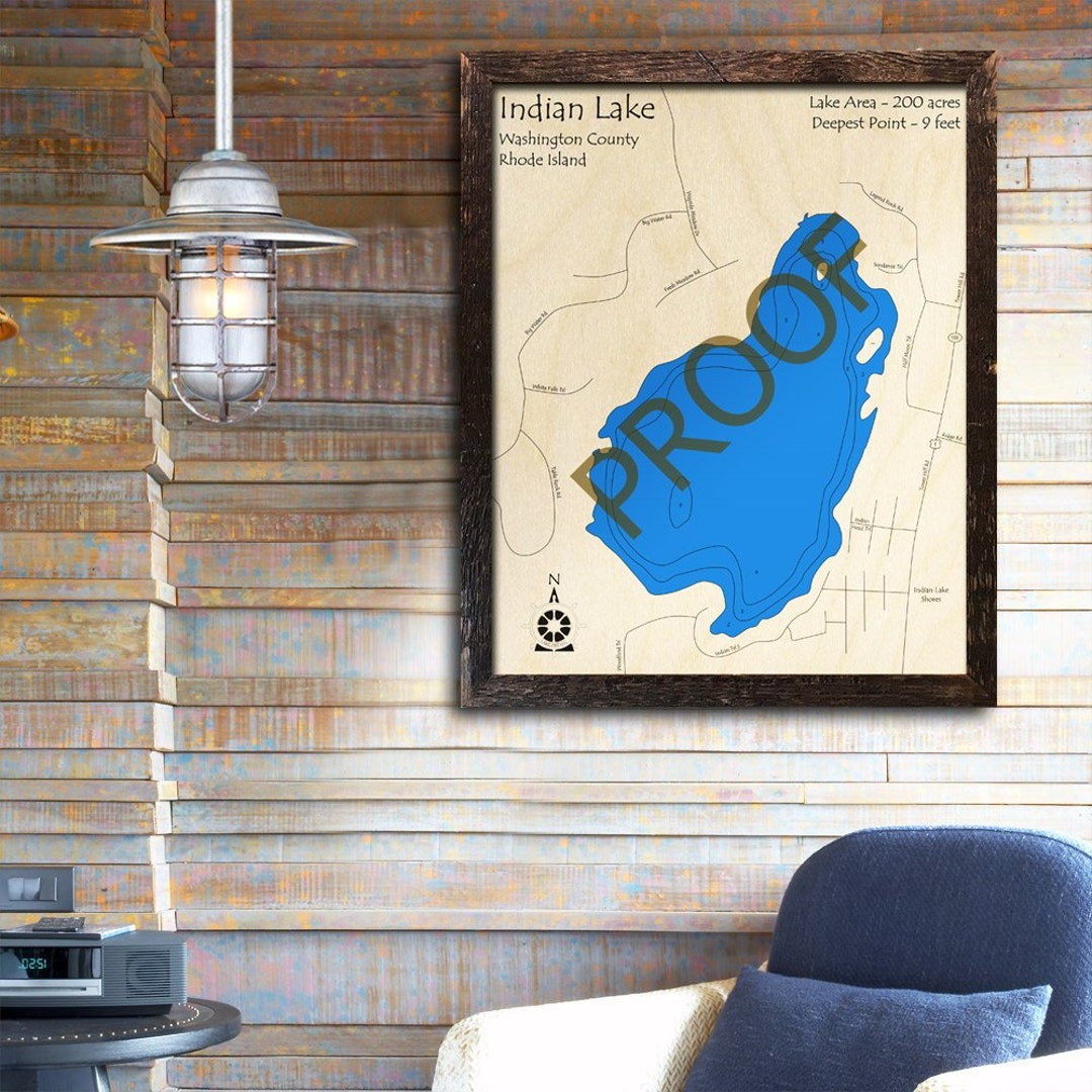 Indian Lake Rhode Island 3D Wood Map Cabin Decor Lake Etsy Canada