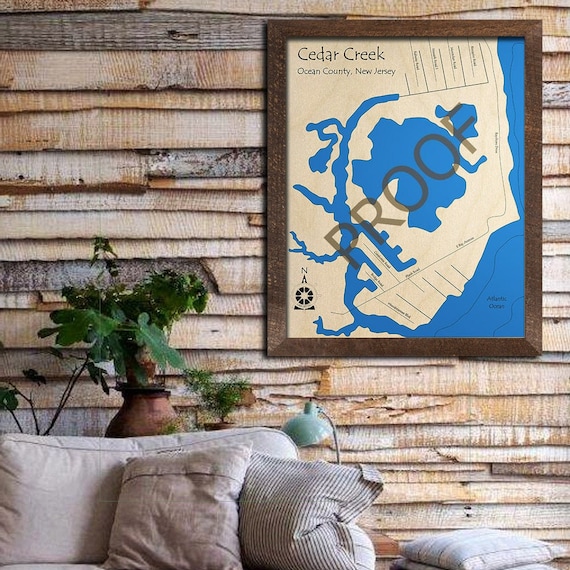 Cedar Creek - Barnegat Bay, NJ 3D Wood Map | 3D Depth Map, Cabin